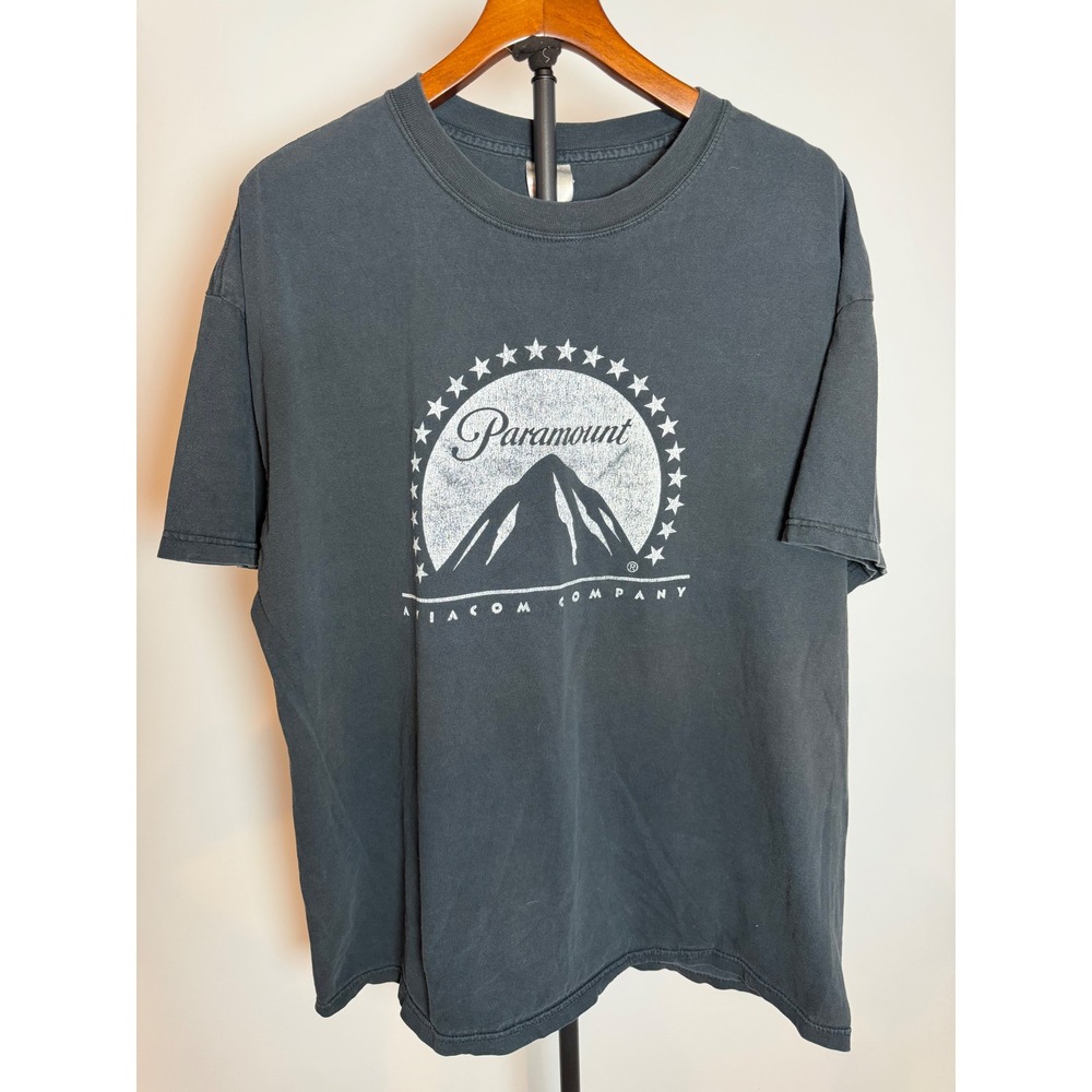 Vintage Paramount Pictures T-Shirt Hanes 2XL Black Viacom Movie Studio Promo Tee